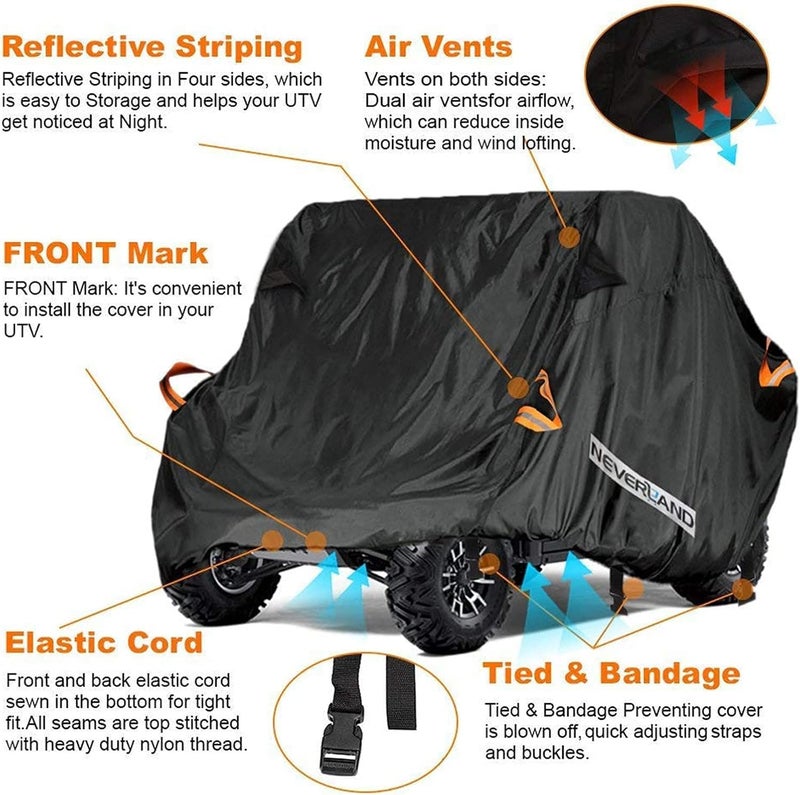 NEVERLAND UTV Cover 2 Seater Waterproof - Upgrade Windproof Design for Side by Side Cover Compatible with RZR Polaris Ranger Yamaha Rhino Can-Am Commander Defender Honda Pioneer - Image 4
